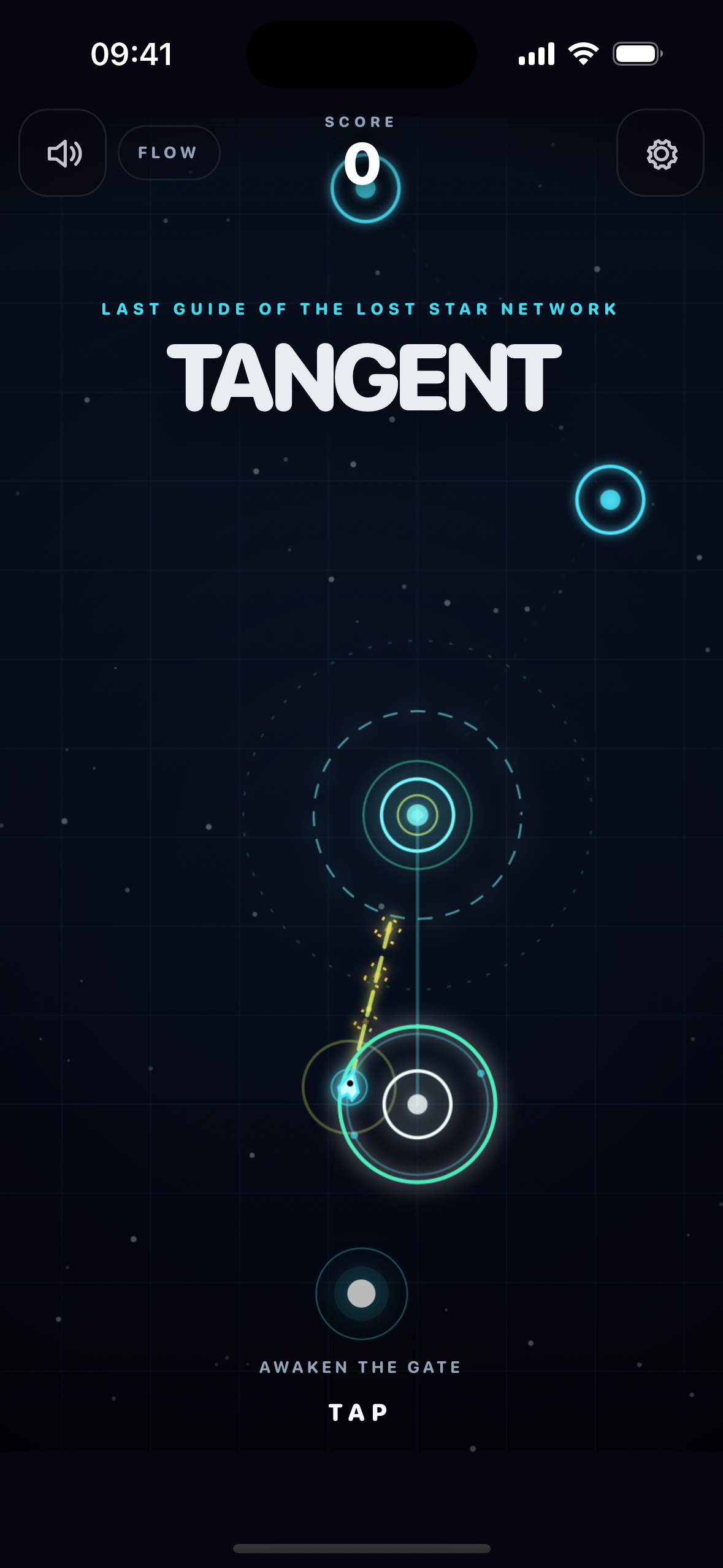 TANGENT game start screen captured on iPhone Simulator